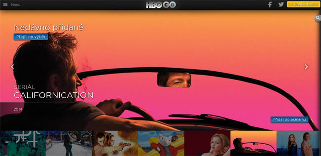 Úvodní obrazovka videotéky HBO GO