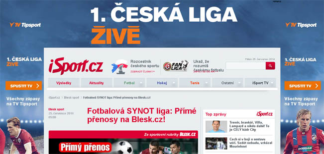 Weby Blesku i Sportu poutají na nejvyšší fotbalovou soutěž ve spolupráci se sázkovou kanceláří Tipsport