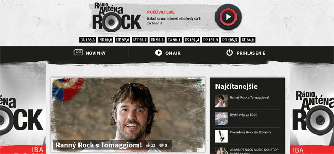 Screenshot nového webu Anténa rock rádia