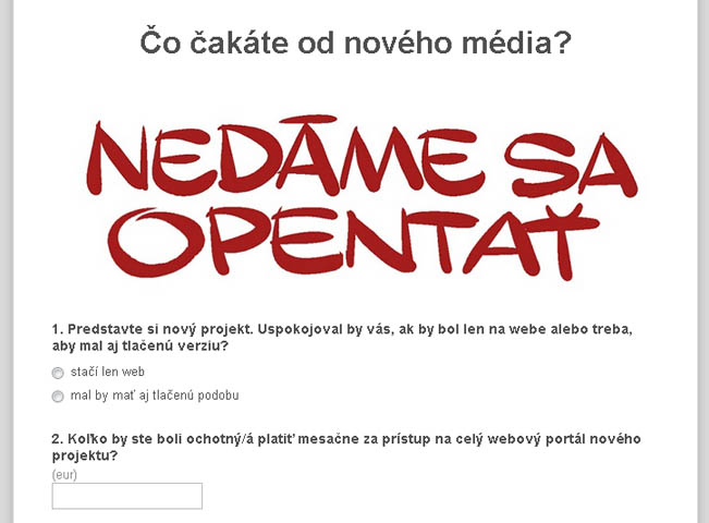 Ukázka otázek průzkumu odcházejících šéfredaktorů deníku SME, kteří plánují nový projekt