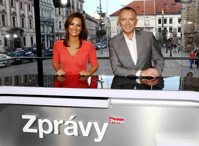 Klára Doležalová a Katel Voříšek v mobilním studiu TV Prima, foto: TV Prima