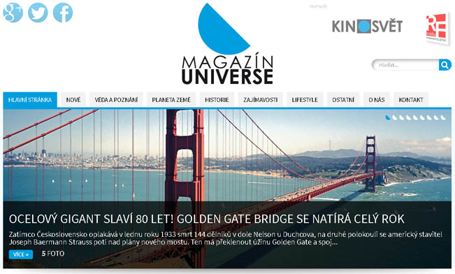 Screenshot webu Magazínu Universe