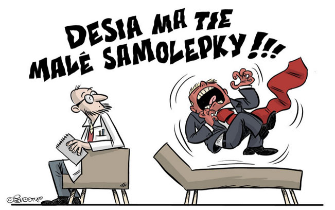 Autorem karikatur je Martin Shooty Šútovec, autorská práva patří vydavateli Deníku N