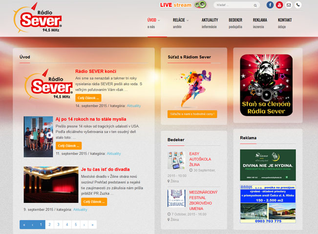 Screenshot webu Rádia Sever