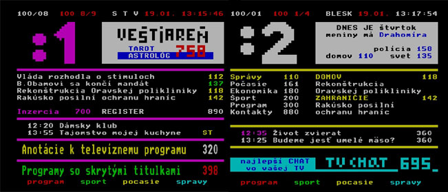 Slovenská RTVS vysílá na svých dvou programech odlišný teletext