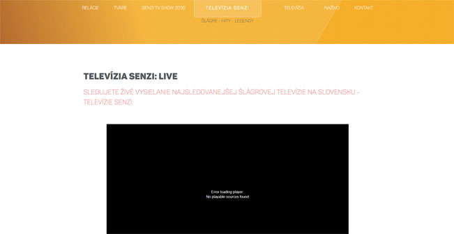 Screenshot ze sekce Naživo na webu Senzi.sk