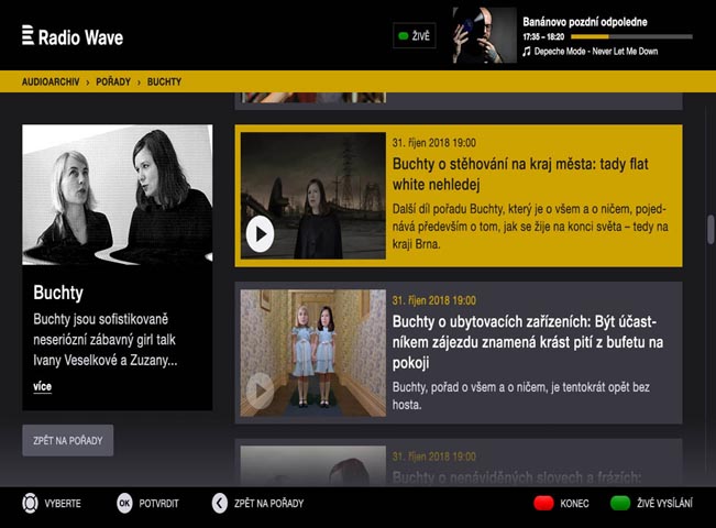 Ukázka HbbTV aplikace Radia Wave, zdroj: Český rozhlas