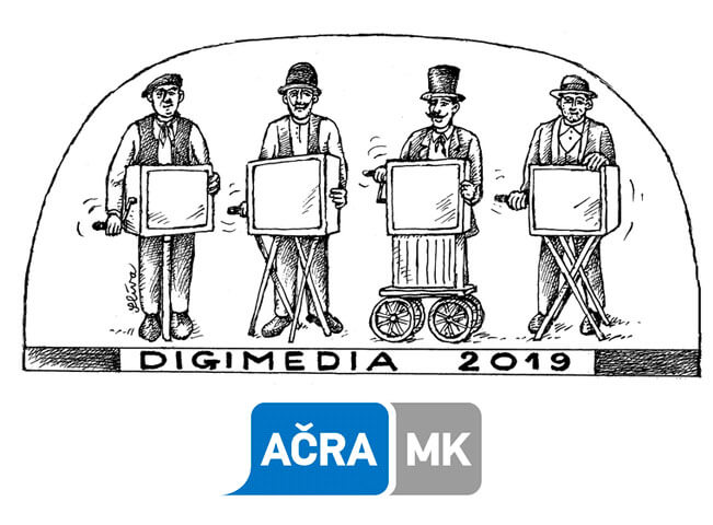 Logo konference DIGIMEDIA 2019, kterou pořádá Asociace českých reklamních agentur a marketingové komunikace (AČRA MK)