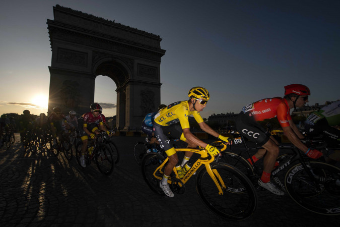 PARIS, FRANCE - JULY 28: Egan Bernal of Colombia and Team INEOS Yellow Leader Jersey / Arc De Triomphe / Landscape / Peloton / during the 106th Tour de France 2019, Stage 21 a 128km stage from Rambouillet to Paris Champs-√âlys√©es / TDF / #TDF2019 / @LeTour / on July 28, 2019 in Paris, France.  (Photo by Justin Setterfield/Getty Images)