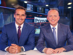 Roman Šebrle a Karel Voříšek ve zpravodajském studiu TV Prima. Zdroj: FTV Prima