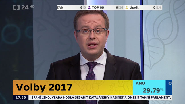 Václav Moravec moderuje volební studio České televize. Screenshot RadioTV.cz
